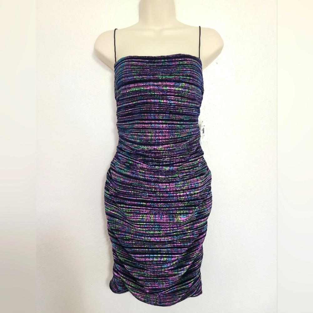 B DARLIN Rush Metallic Multicolor Spaghetti Strap BodyCon Mini Dress Juniors 7/8